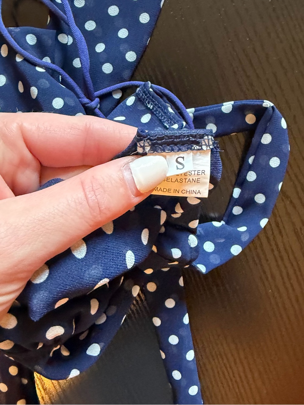 Navy Polka Dot Sheer Halter Cami with Scarf Tie - Picture 5 of 6